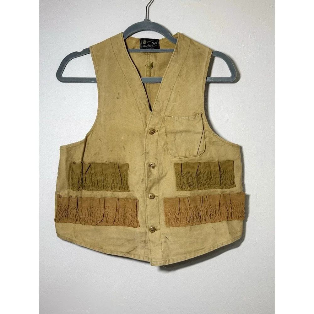 Vintage American Field Canvas Hunting Shooting Vest Game Bird Tan Made In USA